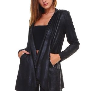 Black Distressed Leather Shawl Jacket